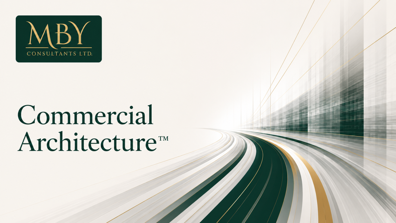 Logo of MBY with the text "Commercial Architecture™" on a light background.