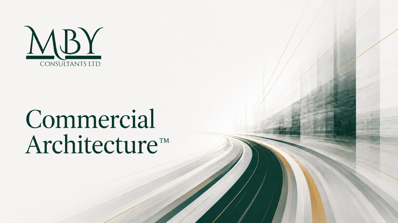 Logo of MBY with the text "Commercial Architecture™" on a light background.
